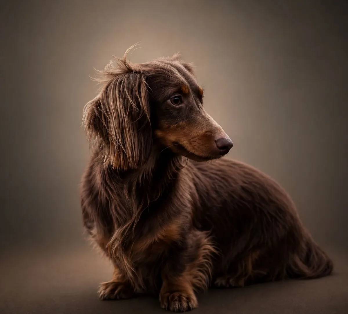 Chocolate longhaired dachshund